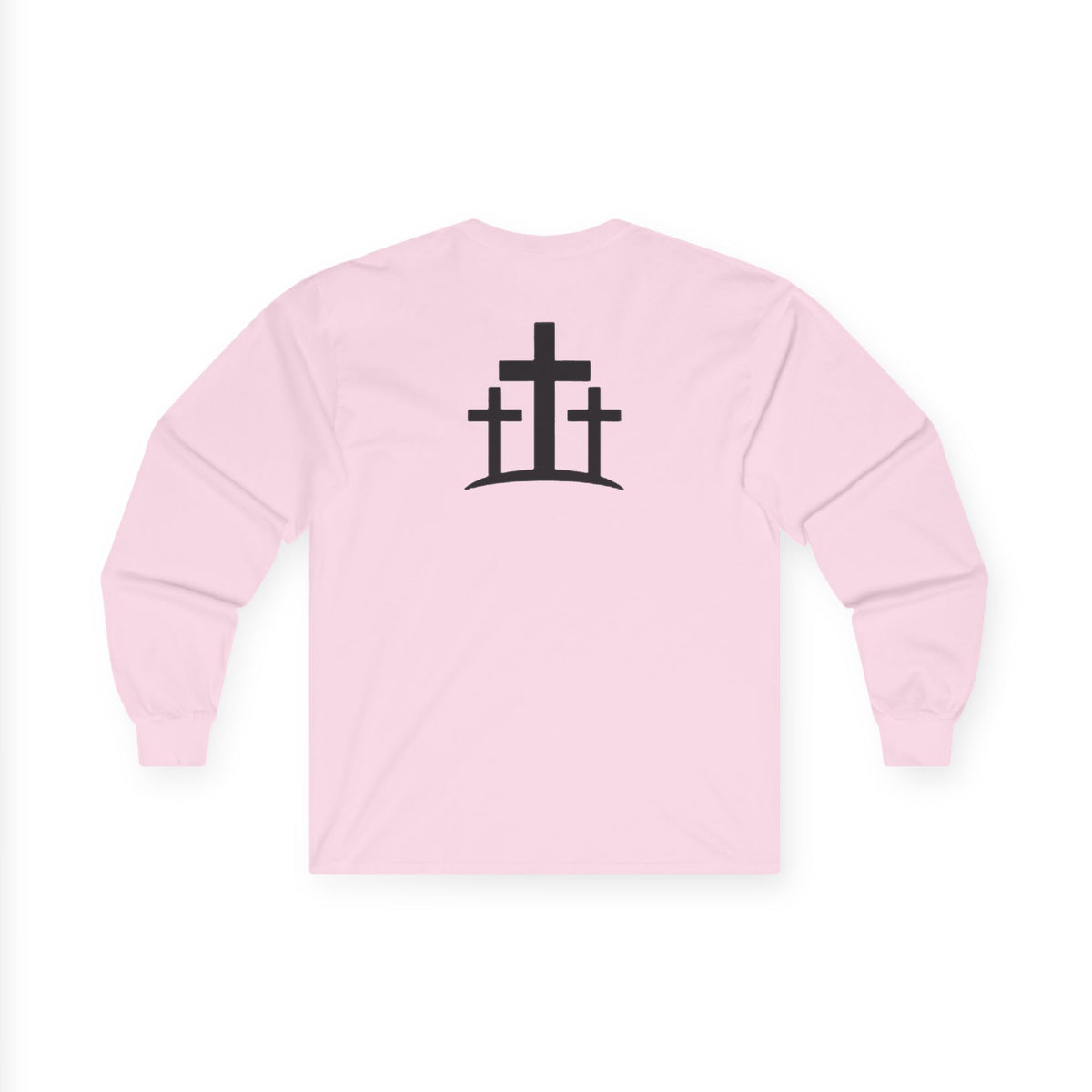 Pray Long Sleeve Tee — Minimal Christian Faith Shirt with Crosses (Back)
