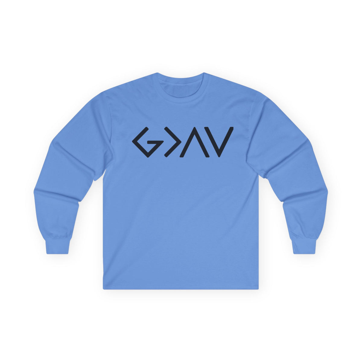 Christian Faith Long Sleeve Tee — “G>V” Front & Triple Cross Back