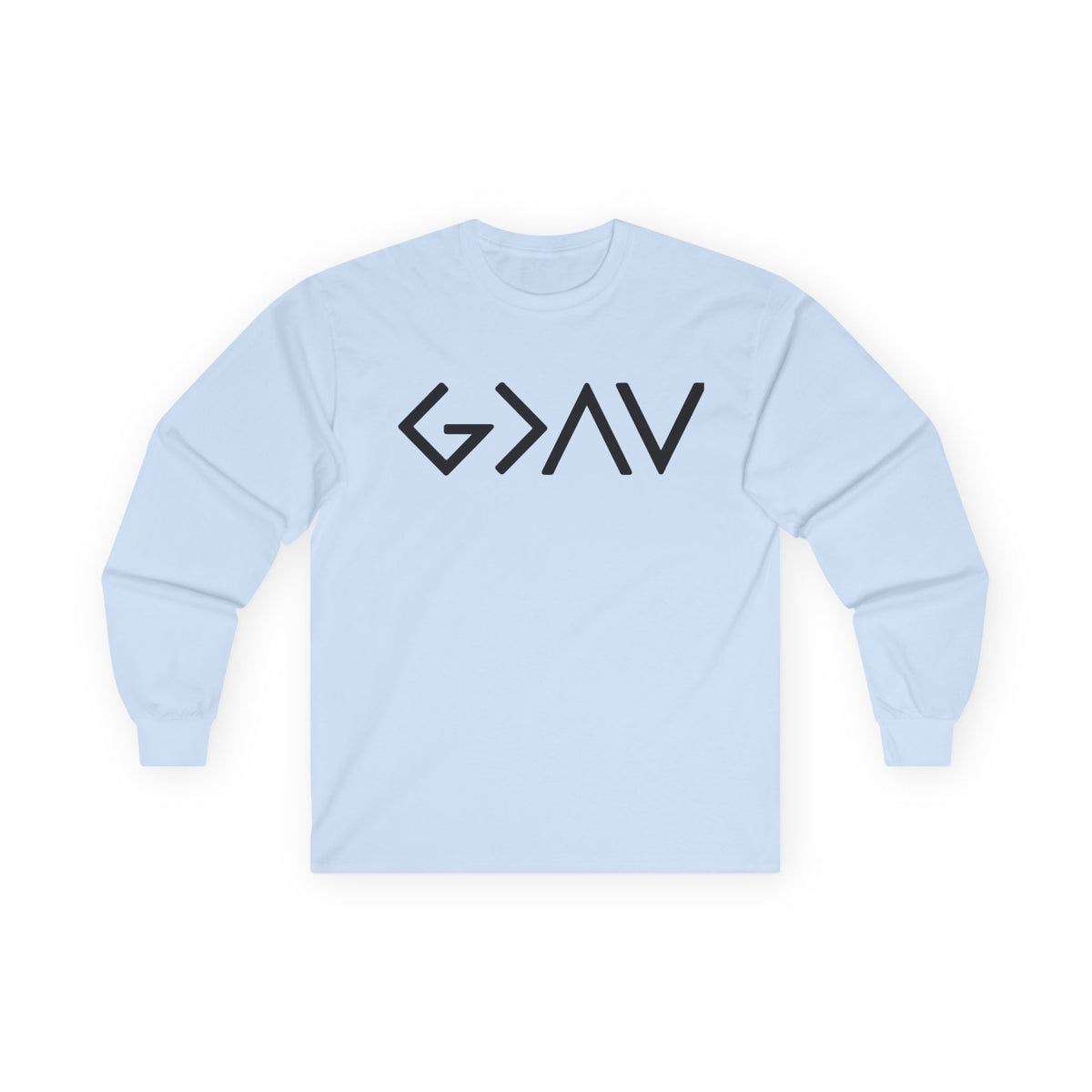 Christian Faith Long Sleeve Tee — “G>V” Front & Triple Cross Back