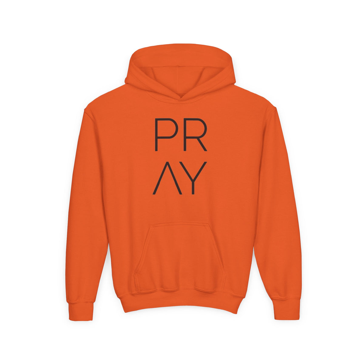 Youth Hoodie — 'PRAY' Minimal Christian Cross Pullover, Kids Faith Sweatshirt