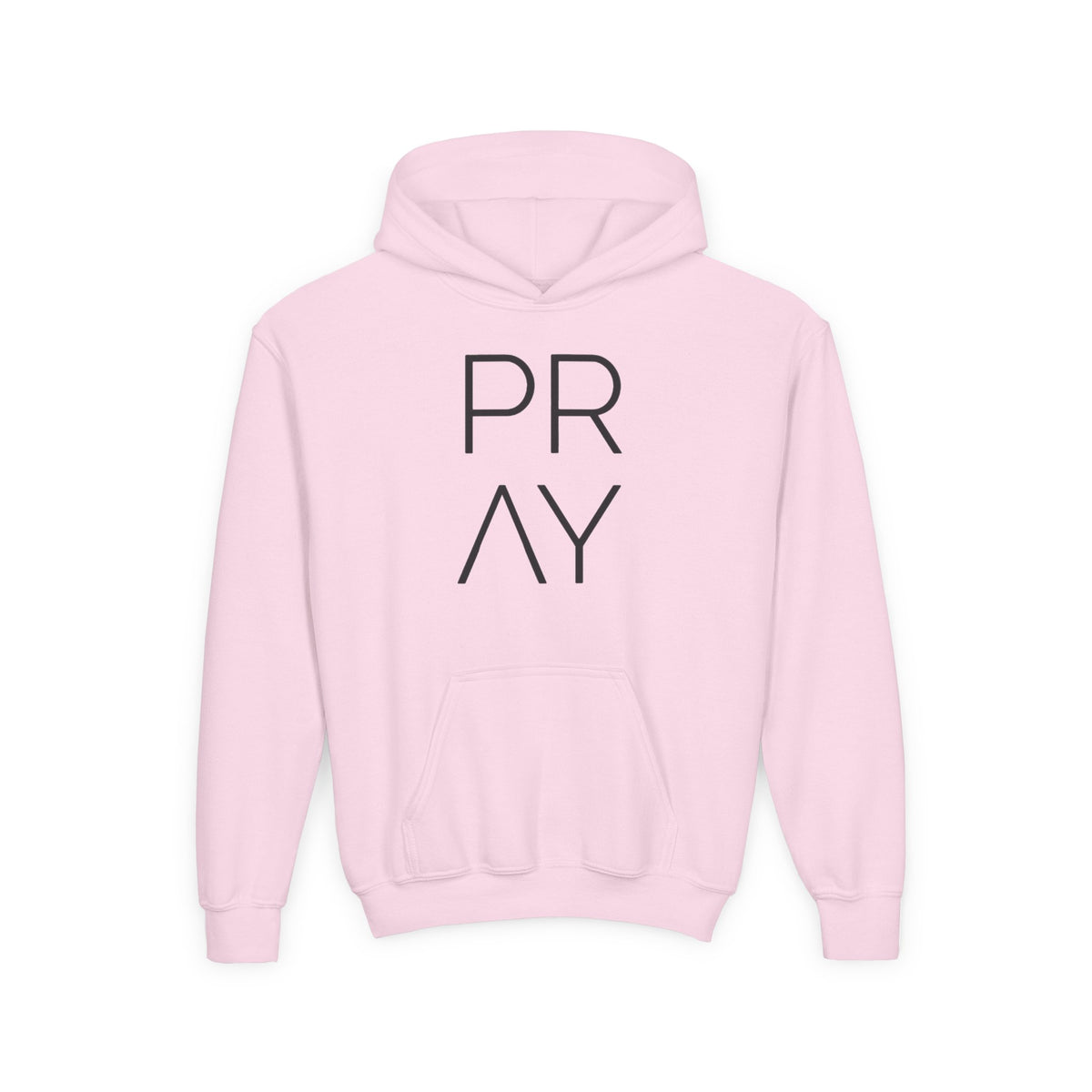 Youth Hoodie — 'PRAY' Minimal Christian Cross Pullover, Kids Faith Sweatshirt