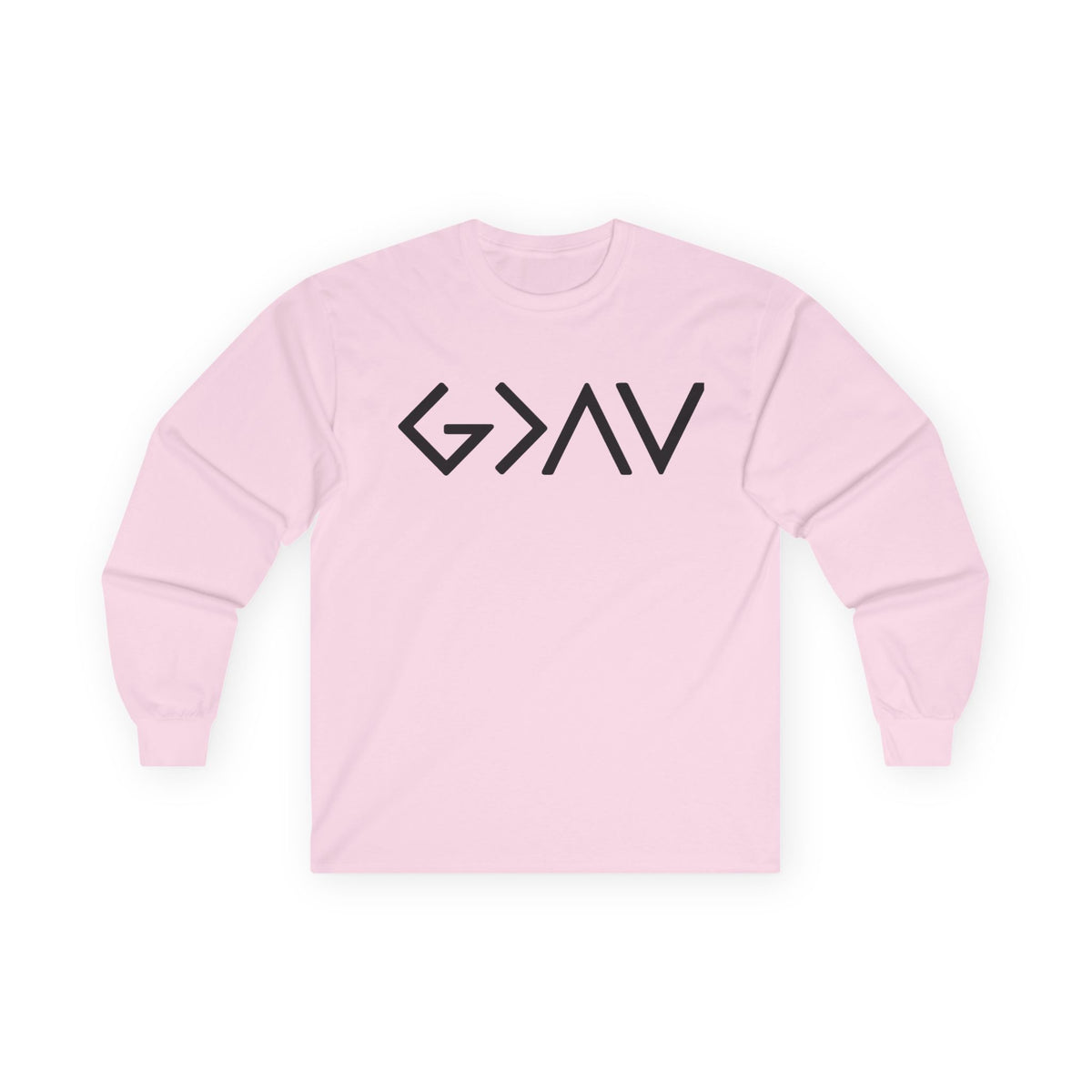 Christian Faith Long Sleeve Tee — “G>V” Front & Triple Cross Back