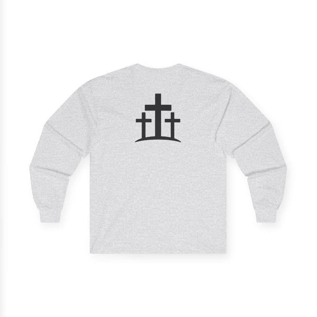 Pray Long Sleeve Tee — Minimal Christian Faith Shirt with Crosses (Back)