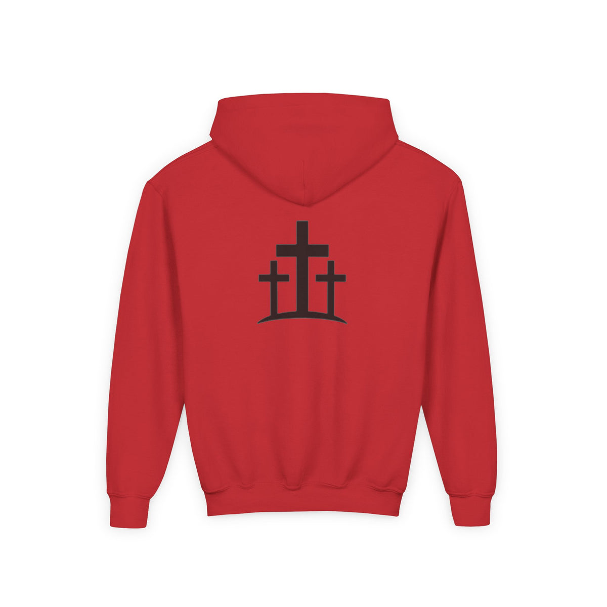 Youth Hoodie — 'PRAY' Minimal Christian Cross Pullover, Kids Faith Sweatshirt