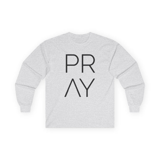 Pray Long Sleeve Tee — Minimal Christian Faith Shirt with Crosses (Back)