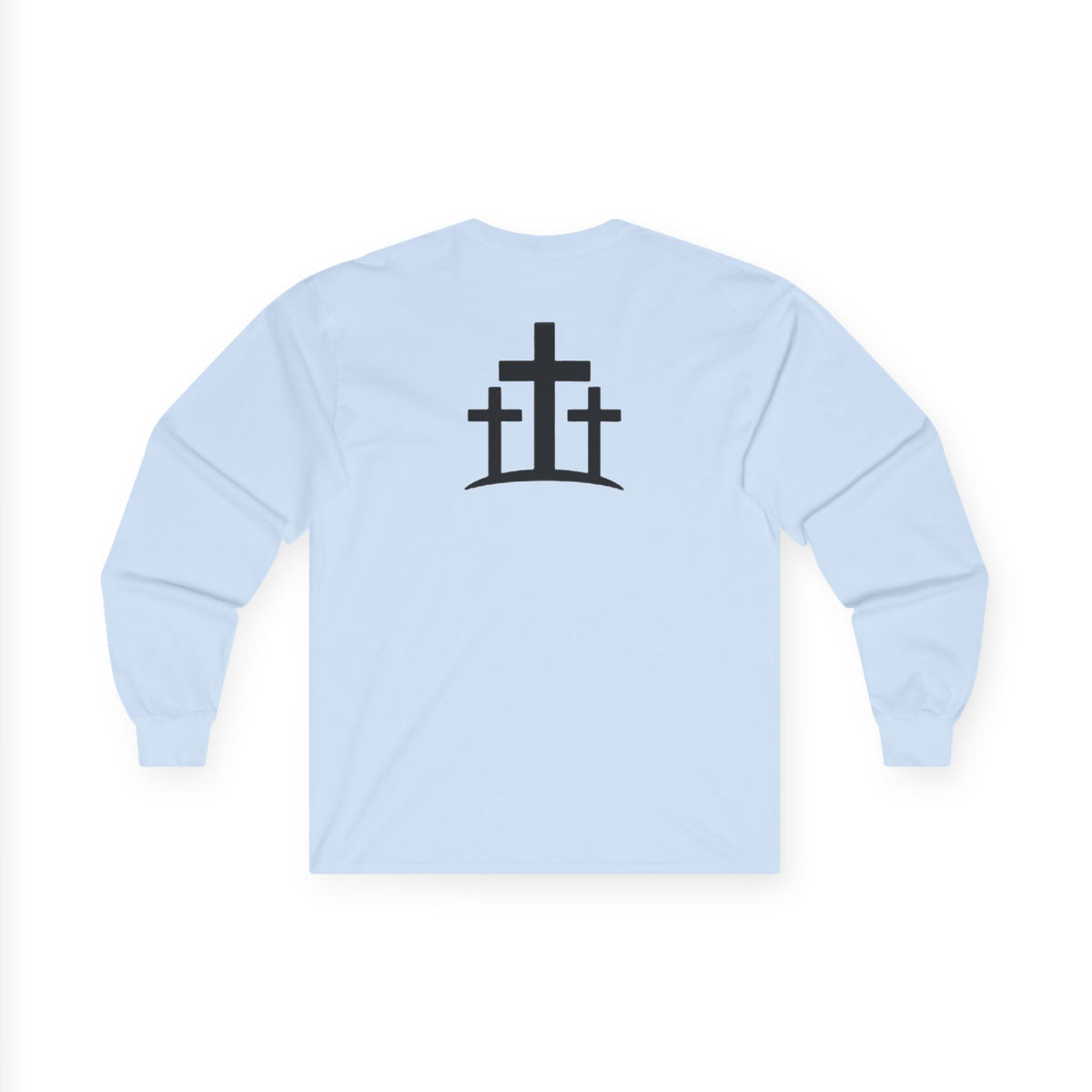 Pray Long Sleeve Tee — Minimal Christian Faith Shirt with Crosses (Back)