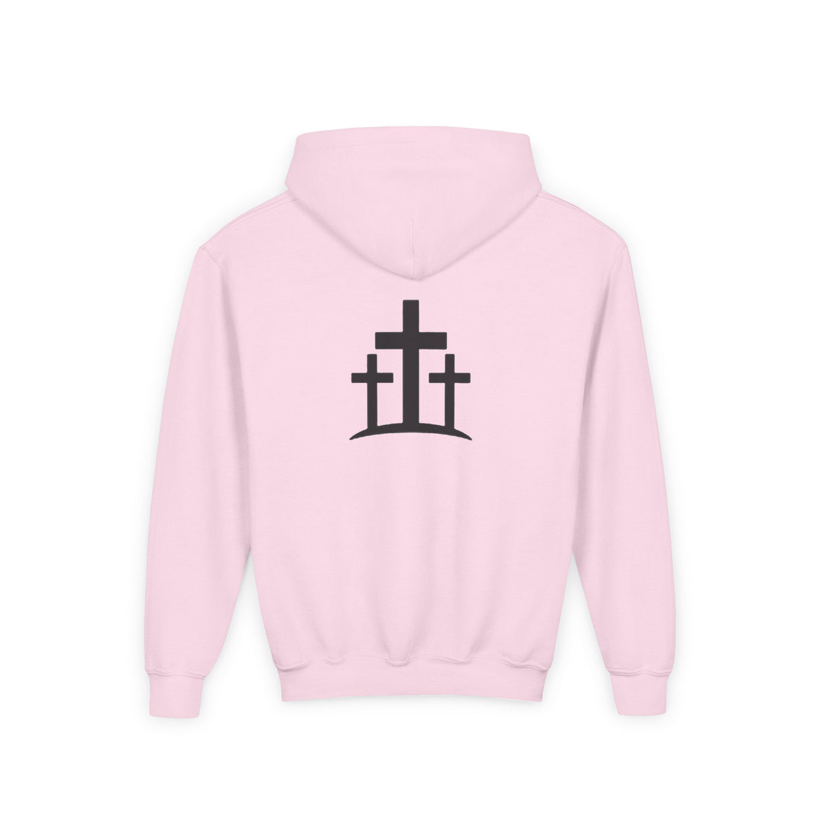 Youth Hoodie — 'PRAY' Minimal Christian Cross Pullover, Kids Faith Sweatshirt