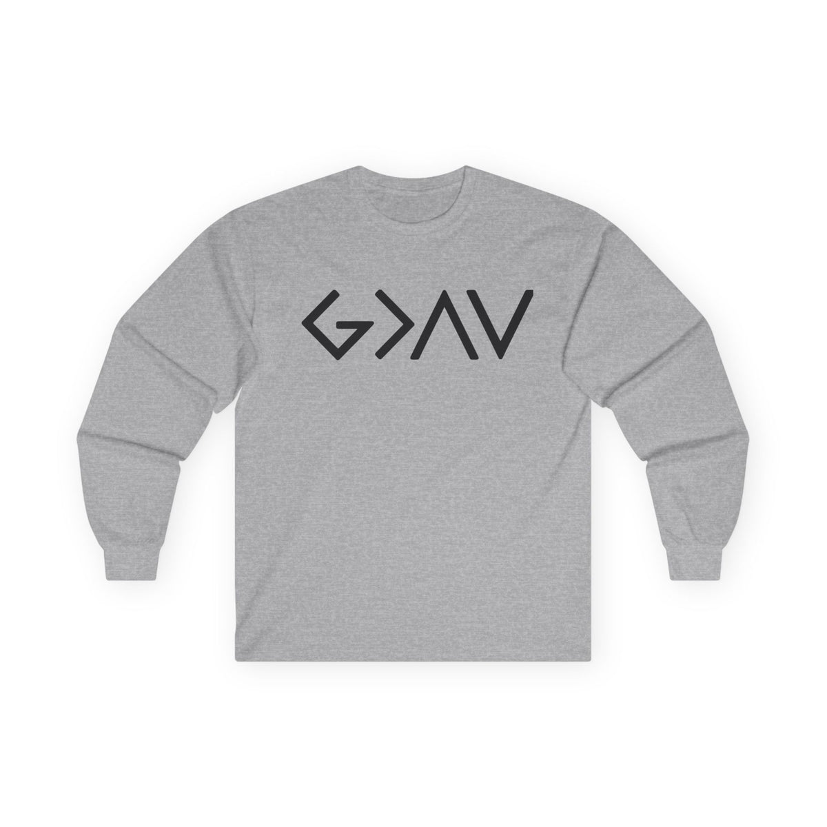 Christian Faith Long Sleeve Tee — “G>V” Front & Triple Cross Back