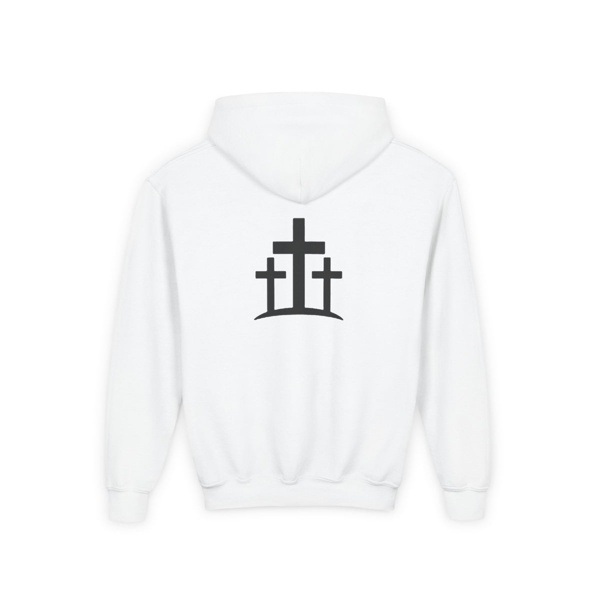 Youth Hoodie — 'PRAY' Minimal Christian Cross Pullover, Kids Faith Sweatshirt