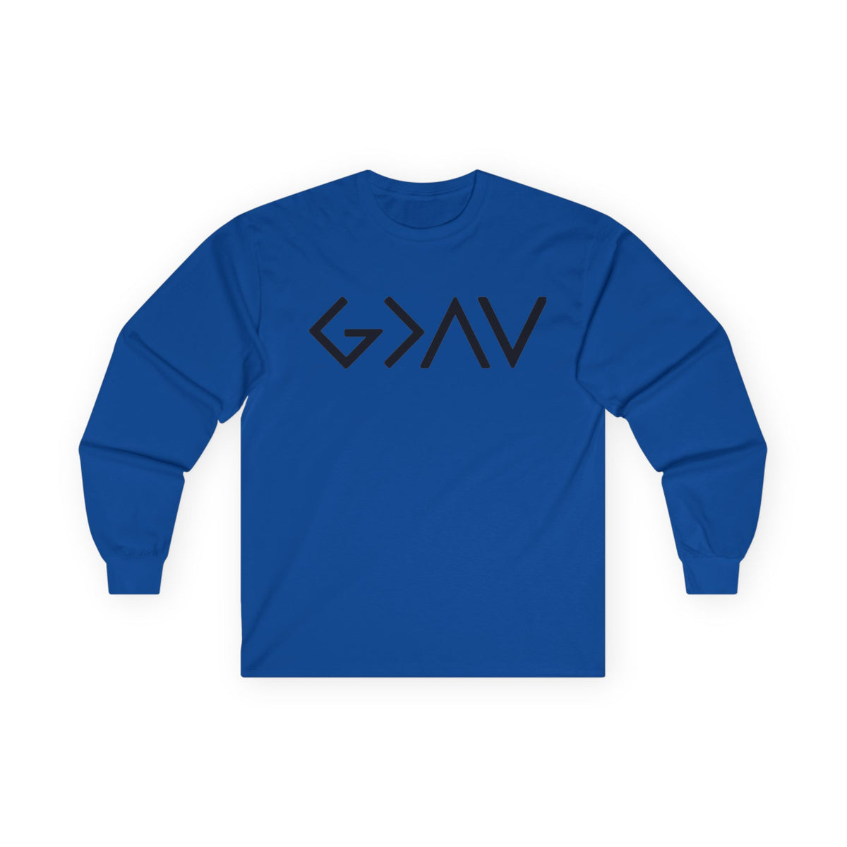 Christian Faith Long Sleeve Tee — “G>V” Front & Triple Cross Back
