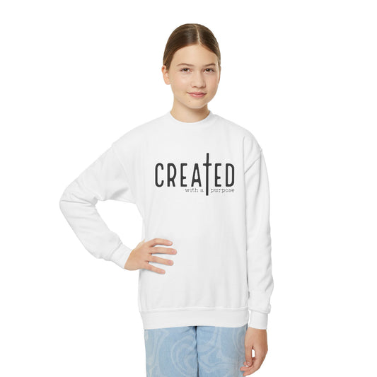 Created With Purpose Youth Sweatshirt — Faith-Based Kids Crewneck