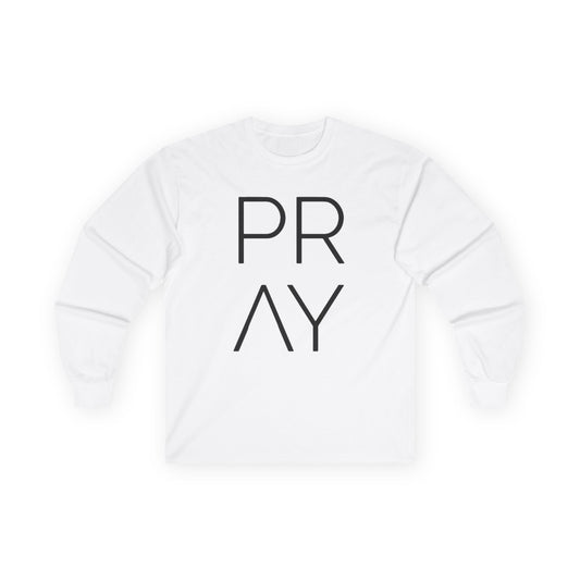 Pray Long Sleeve Tee — Minimal Christian Faith Shirt with Crosses (Back)