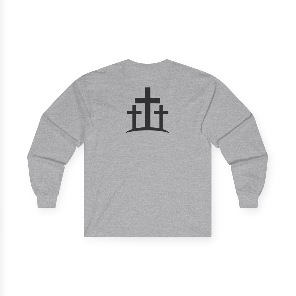 Pray Long Sleeve Tee — Minimal Christian Faith Shirt with Crosses (Back)