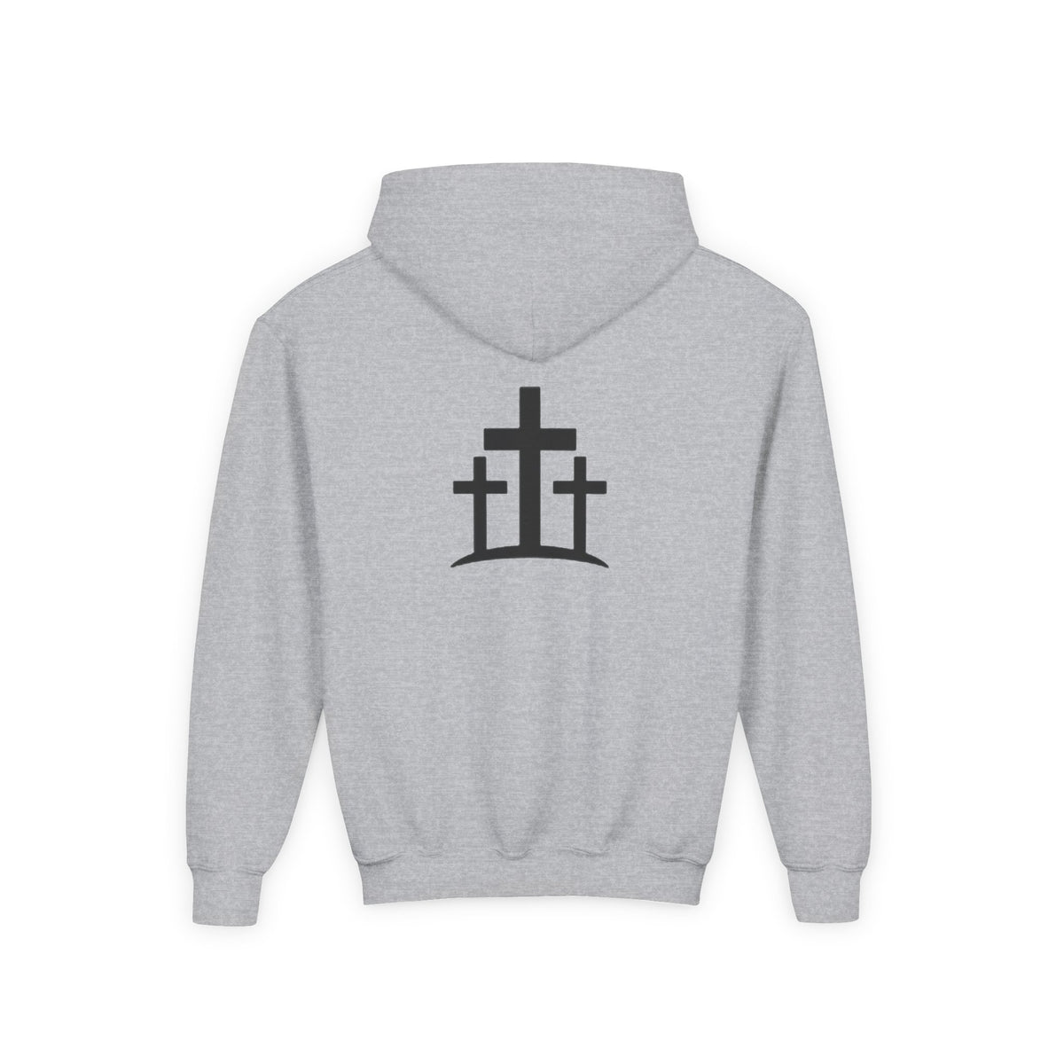 Youth Hoodie — 'PRAY' Minimal Christian Cross Pullover, Kids Faith Sweatshirt