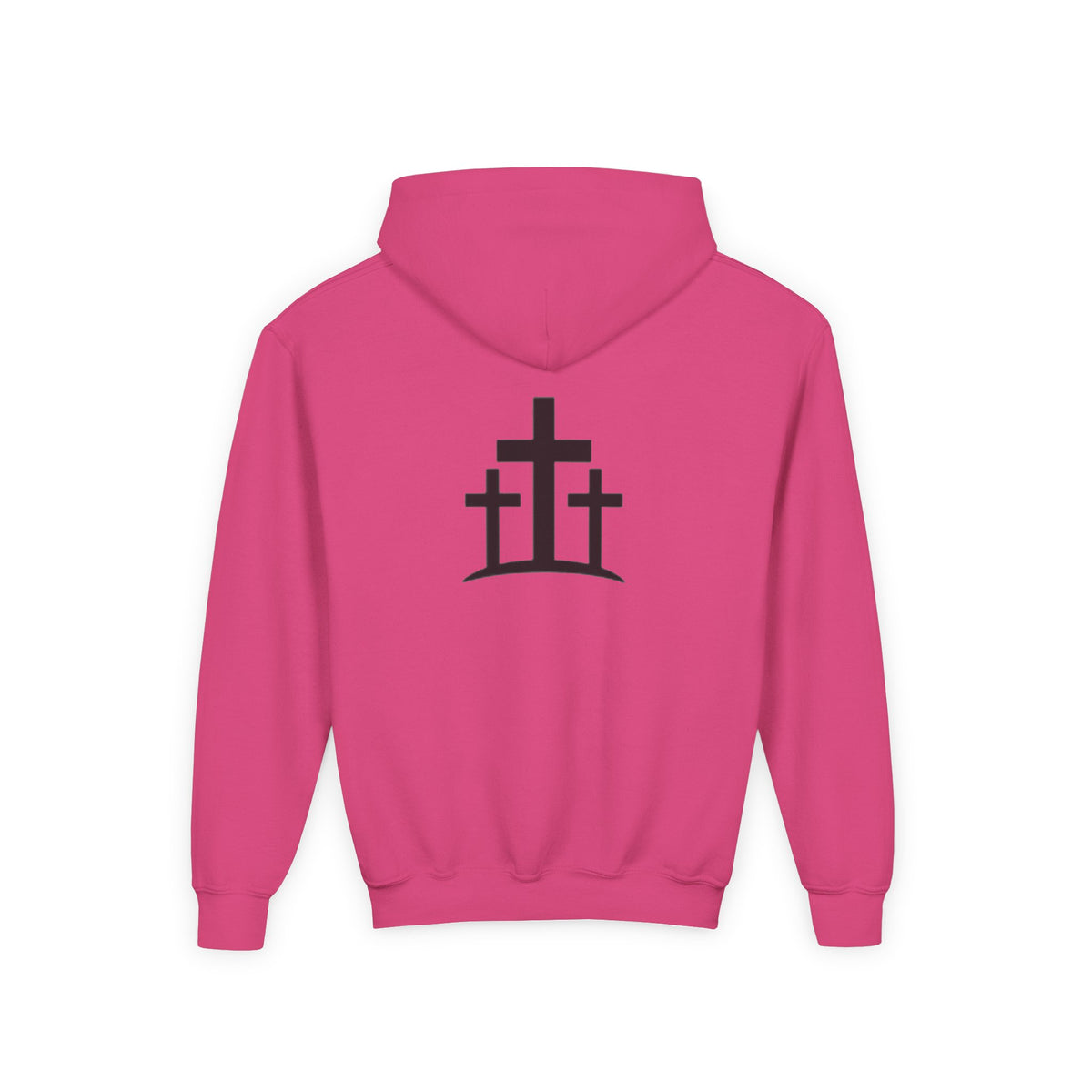 Youth Hoodie — 'PRAY' Minimal Christian Cross Pullover, Kids Faith Sweatshirt
