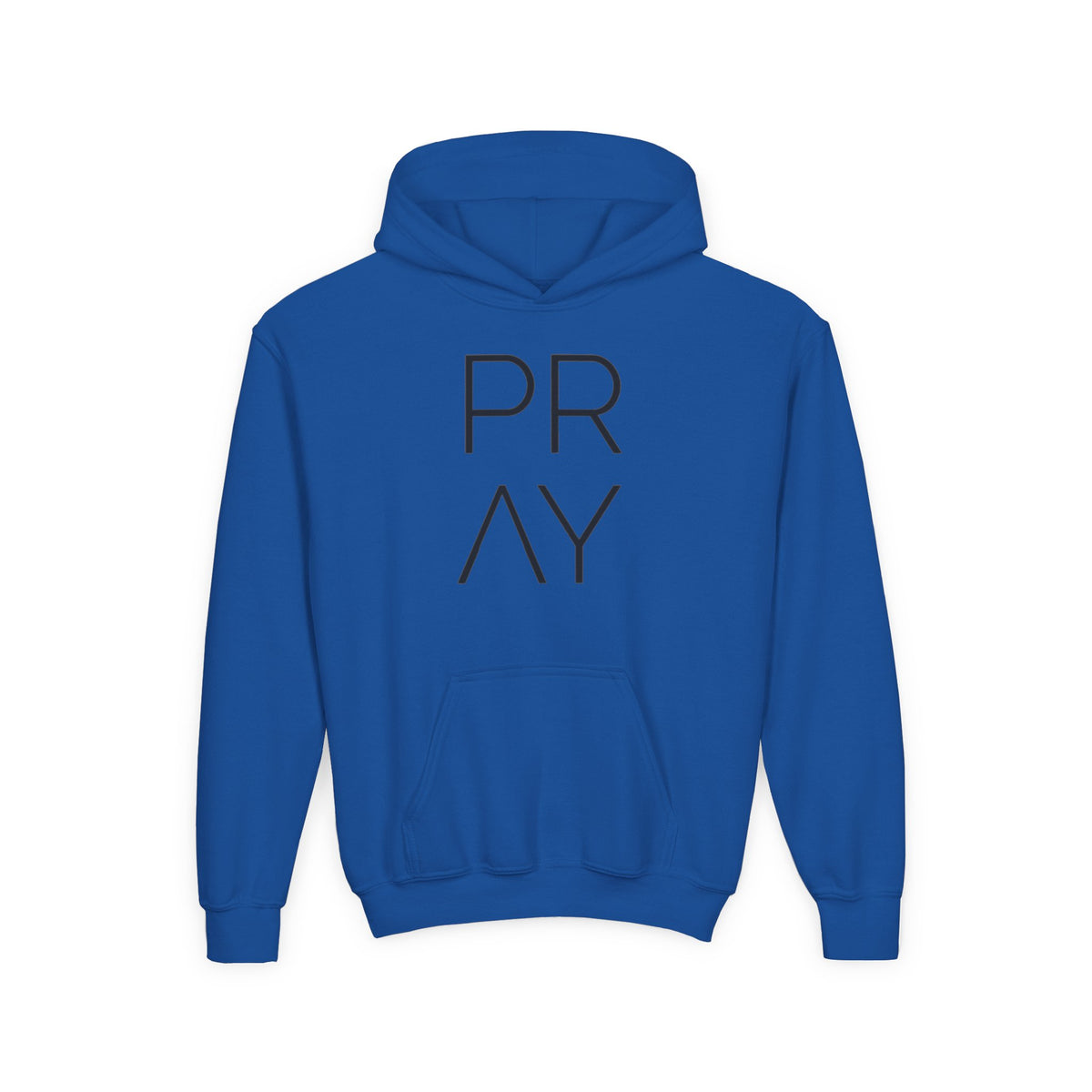 Youth Hoodie — 'PRAY' Minimal Christian Cross Pullover, Kids Faith Sweatshirt