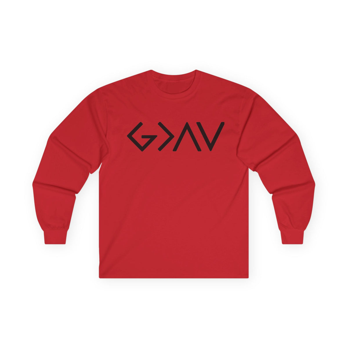 Christian Faith Long Sleeve Tee — “G>V” Front & Triple Cross Back