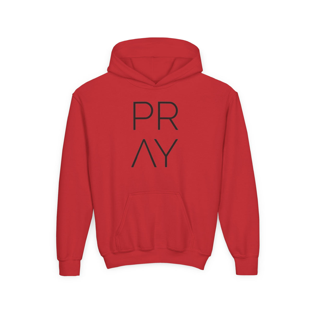 Youth Hoodie — 'PRAY' Minimal Christian Cross Pullover, Kids Faith Sweatshirt