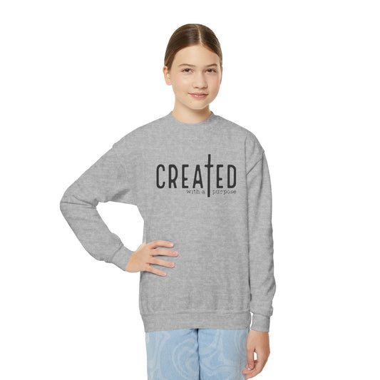 Created With Purpose Youth Sweatshirt — Faith-Based Kids Crewneck