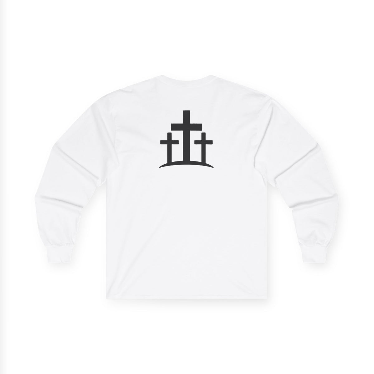 Pray Long Sleeve Tee — Minimal Christian Faith Shirt with Crosses (Back)
