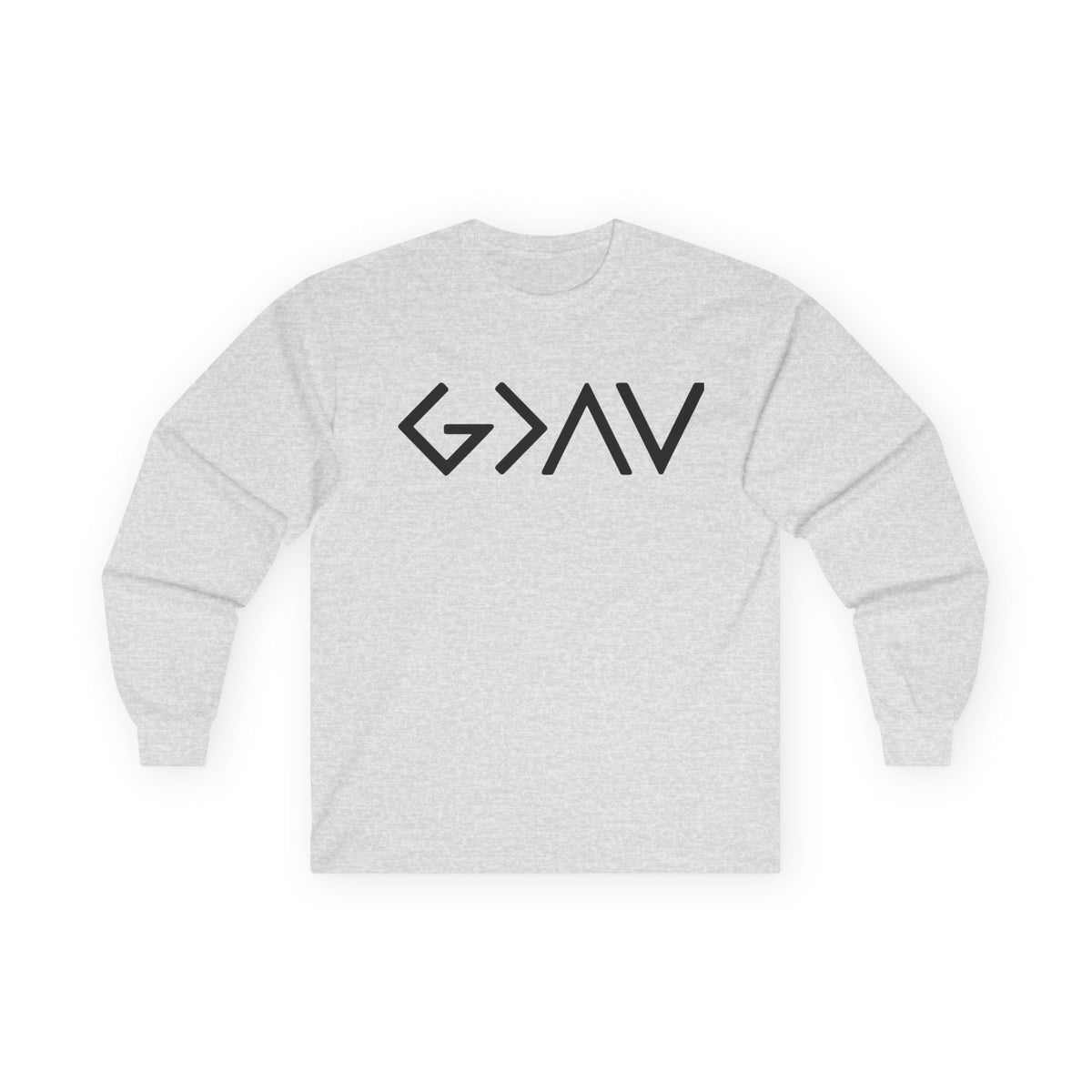 Christian Faith Long Sleeve Tee — “G>V” Front & Triple Cross Back