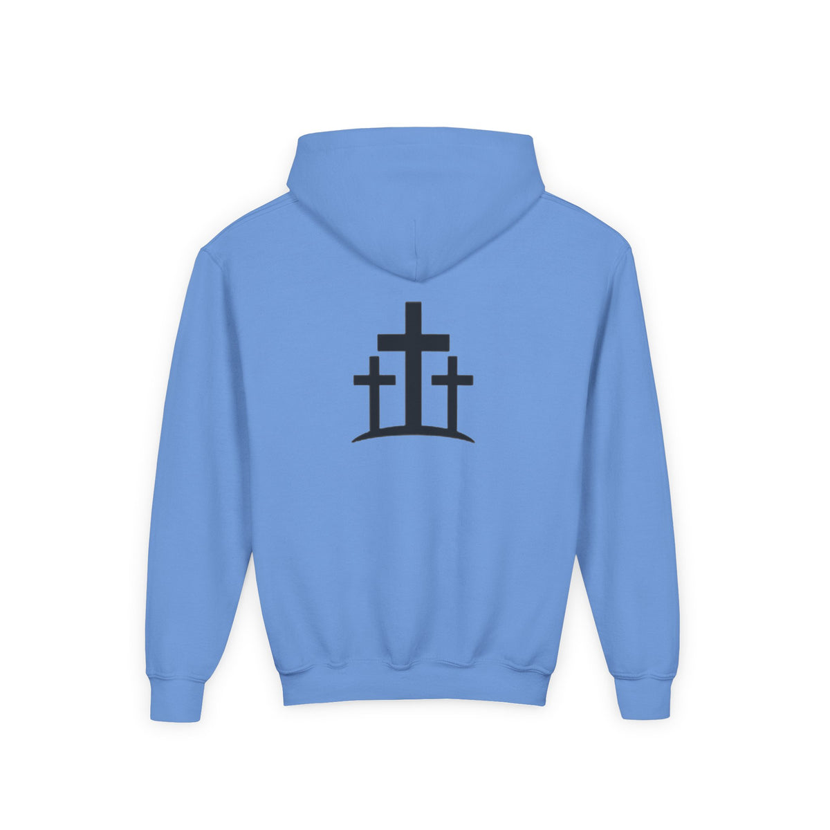Youth Hoodie — 'PRAY' Minimal Christian Cross Pullover, Kids Faith Sweatshirt