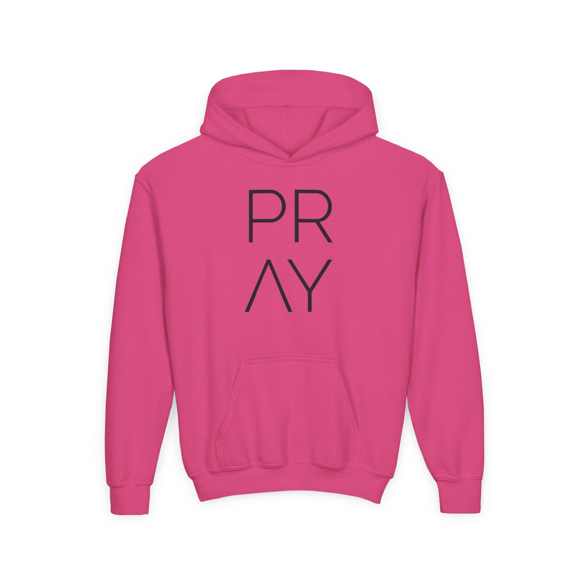 Youth Hoodie — 'PRAY' Minimal Christian Cross Pullover, Kids Faith Sweatshirt