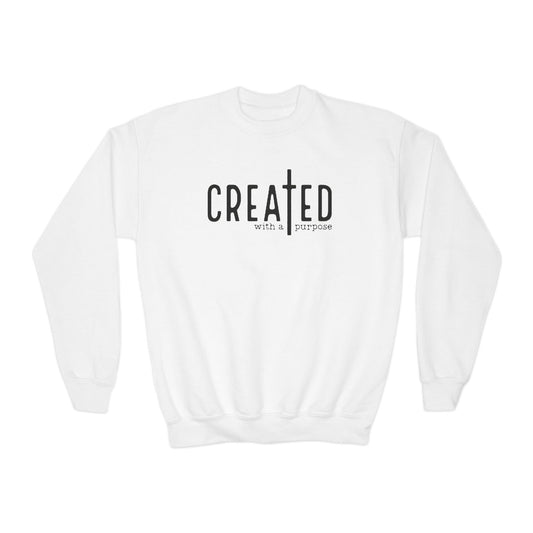 Created With Purpose Youth Sweatshirt — Faith-Based Kids Crewneck