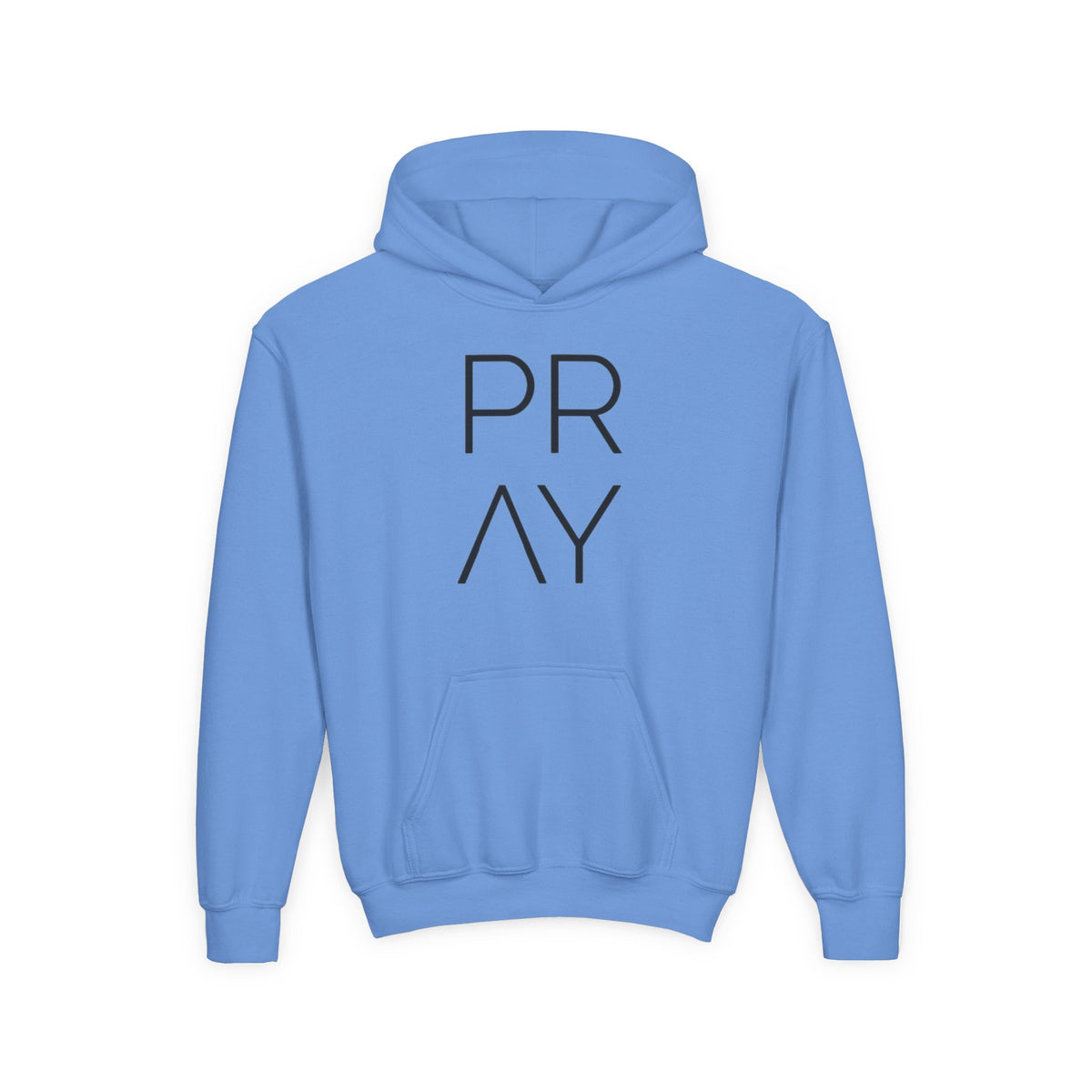 Youth Hoodie — 'PRAY' Minimal Christian Cross Pullover, Kids Faith Sweatshirt